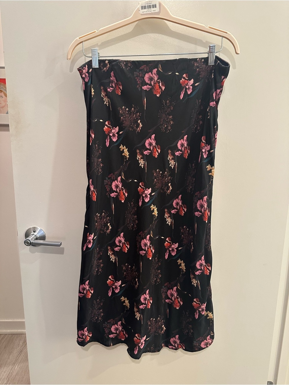 Madewell Black Midi Slip Dress with Pink Floral Print